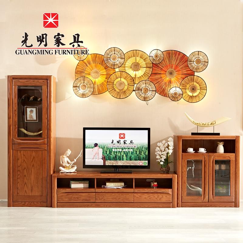 【光明家具】北美紅橡木電視柜 客廳組合柜 實木電視柜組合 GY89-3672